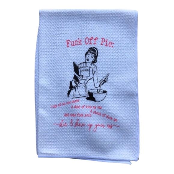 Handmade Sublimation “F*** Off Pie” White Microfiber Wholesale Kitchen Towel - Picture 1 of 8